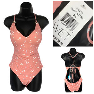 NEW WET Swimwear Rose Stars Sz XL One Piece Lace Back Swim Bathing Suit K4430